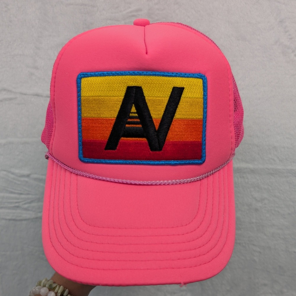 Aviator Nation Trucker Hat Adult One Size Neon Pink Rainbow Surf Retro Snapback